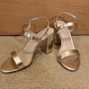 BP Soft Gold Lula Slingback Block Heel Sandals